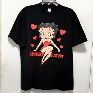 Betty Boop Street CULTURE Women's Size M BLACK T-Shirt HEARTS